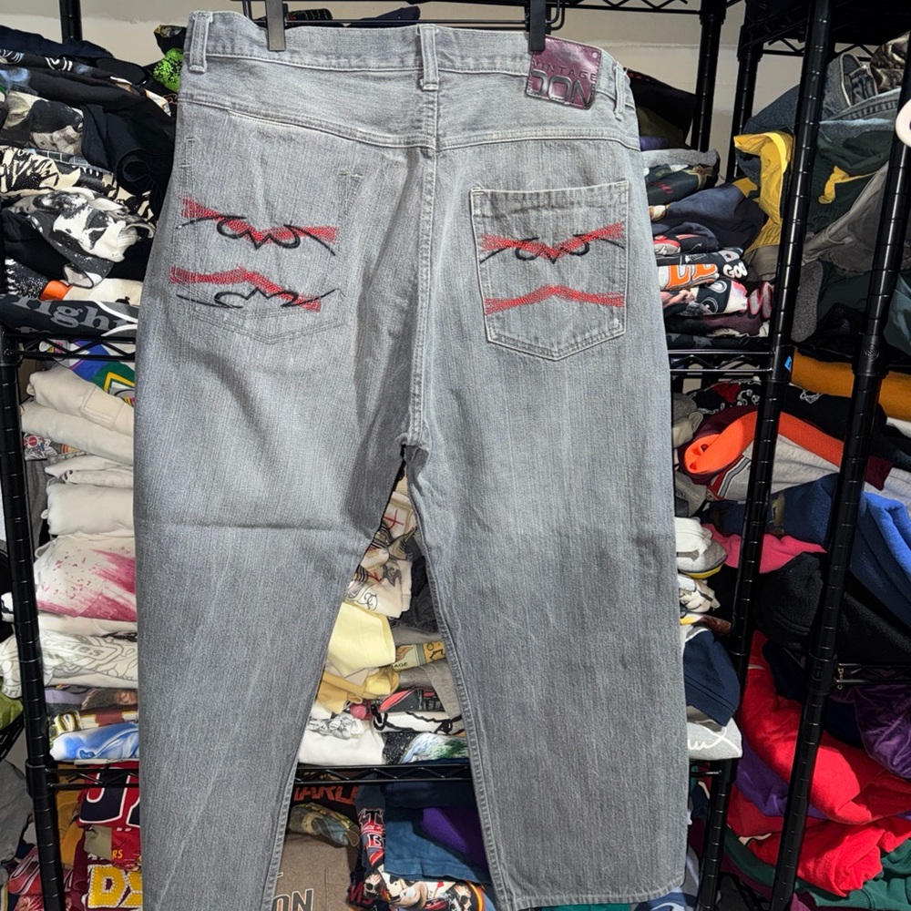 Y2K Vintage Don Gray Baggy Jeans W/batman Embroidered Pockets Size 40x30